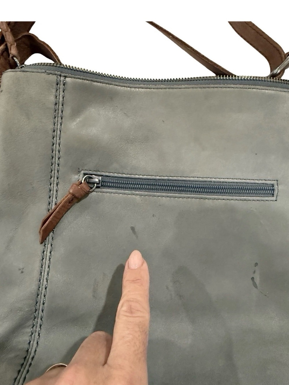 The Sak Ashland Leather Crossbody Bag Gray Brown Tassel Boho Purse - Picture 9 of 9